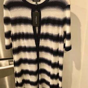 Lafayette 148 NY Blue White Ombré Striped Button Up Sheet Duster Cardigan